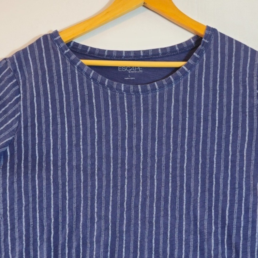 Escape By Habitat Clothes Shirt Womens Large Blue White Striped Short Sleeve - Picture 3 of 8